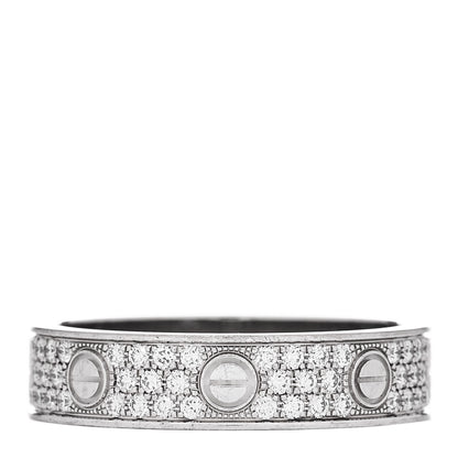Cartier 18K White Gold Diamond 5mm LOVE Paved Ring 56 7.75 1 of 4