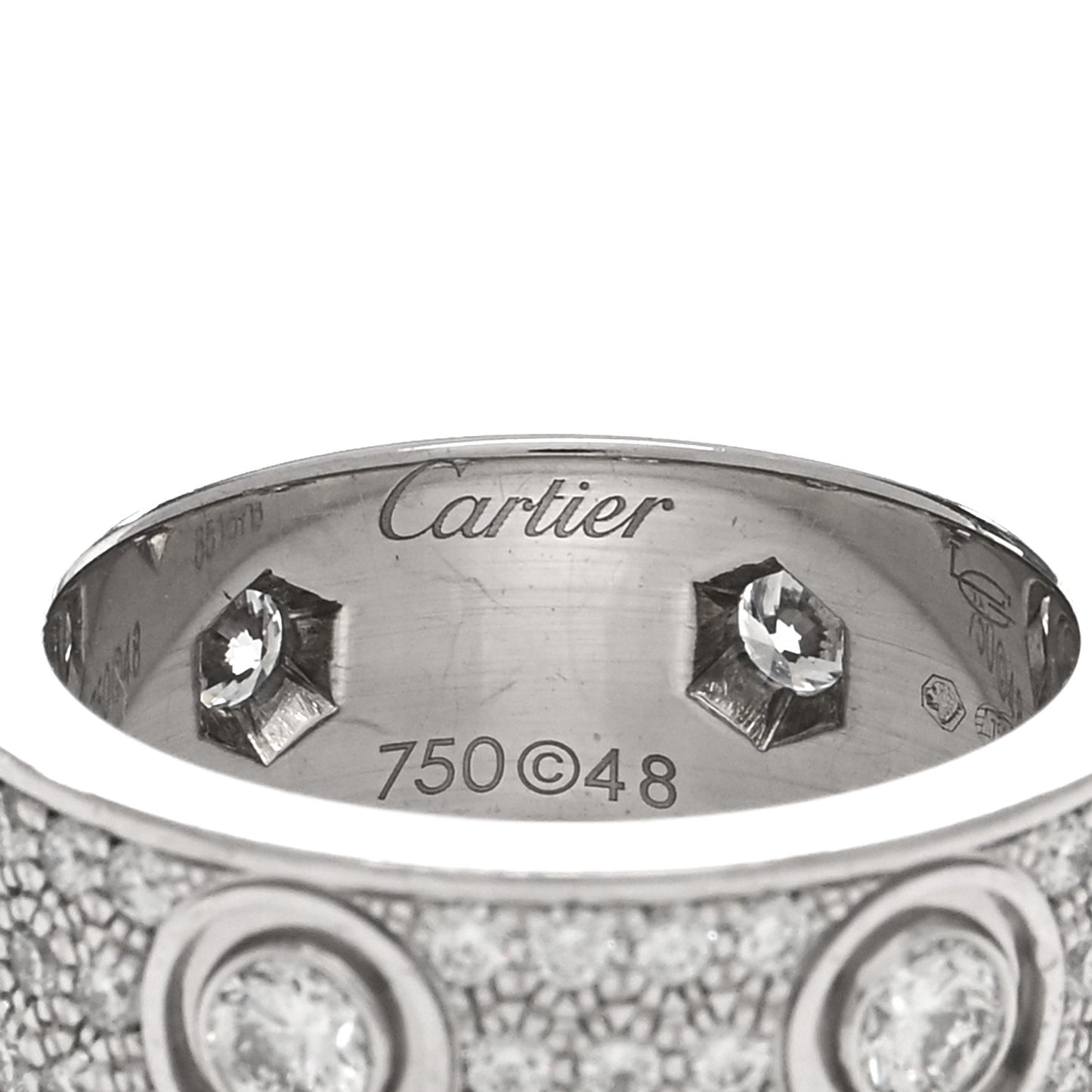 18K White Gold Diamond 6.5mm LOVE Paved Ring 48 4.5