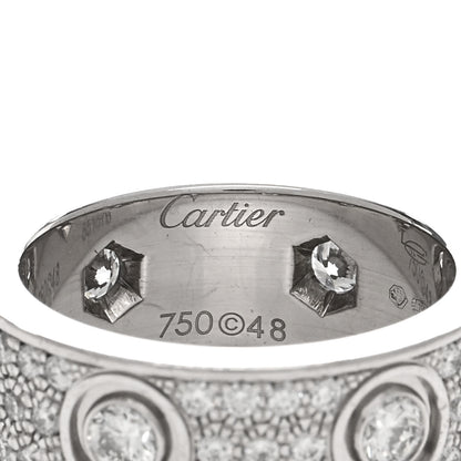 Cartier 18K White Gold Diamond 6.5mm LOVE Paved Ring 48 4.5 5 of 5