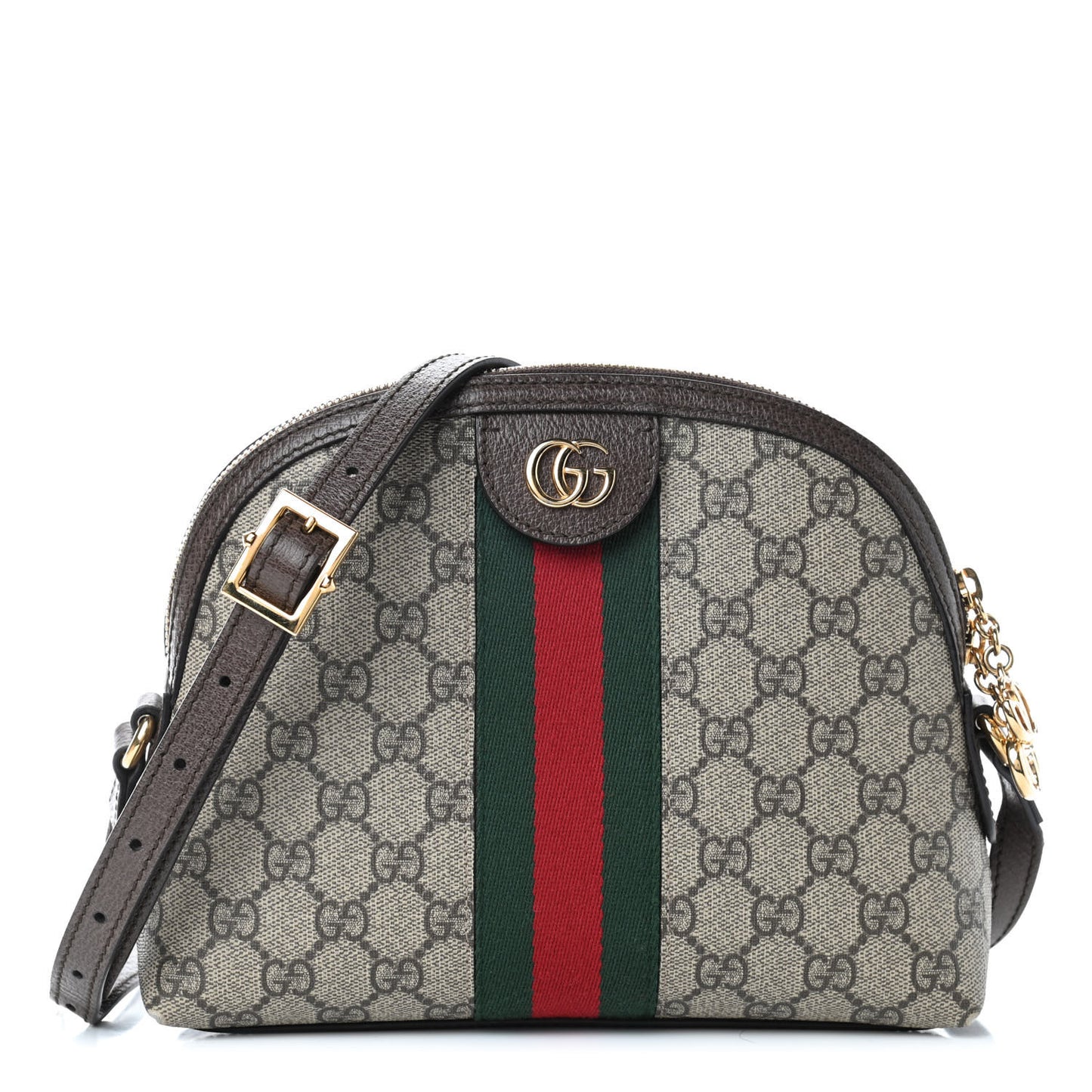 GG Supreme Monogram Textured Dollar Calfskin Web Small Ophidia Dome Shoulder Bag Beige Ebony New Acero