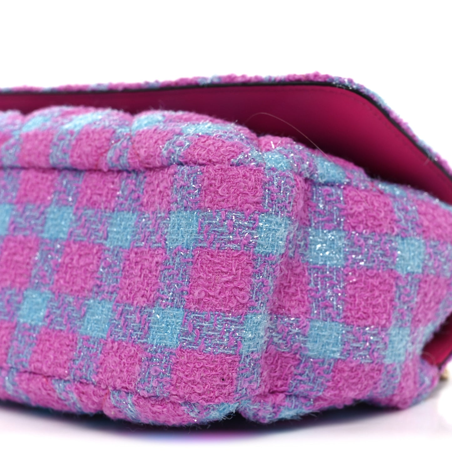 Tweed Quilted Medusa Medium Chain Crossbody Pink Blue