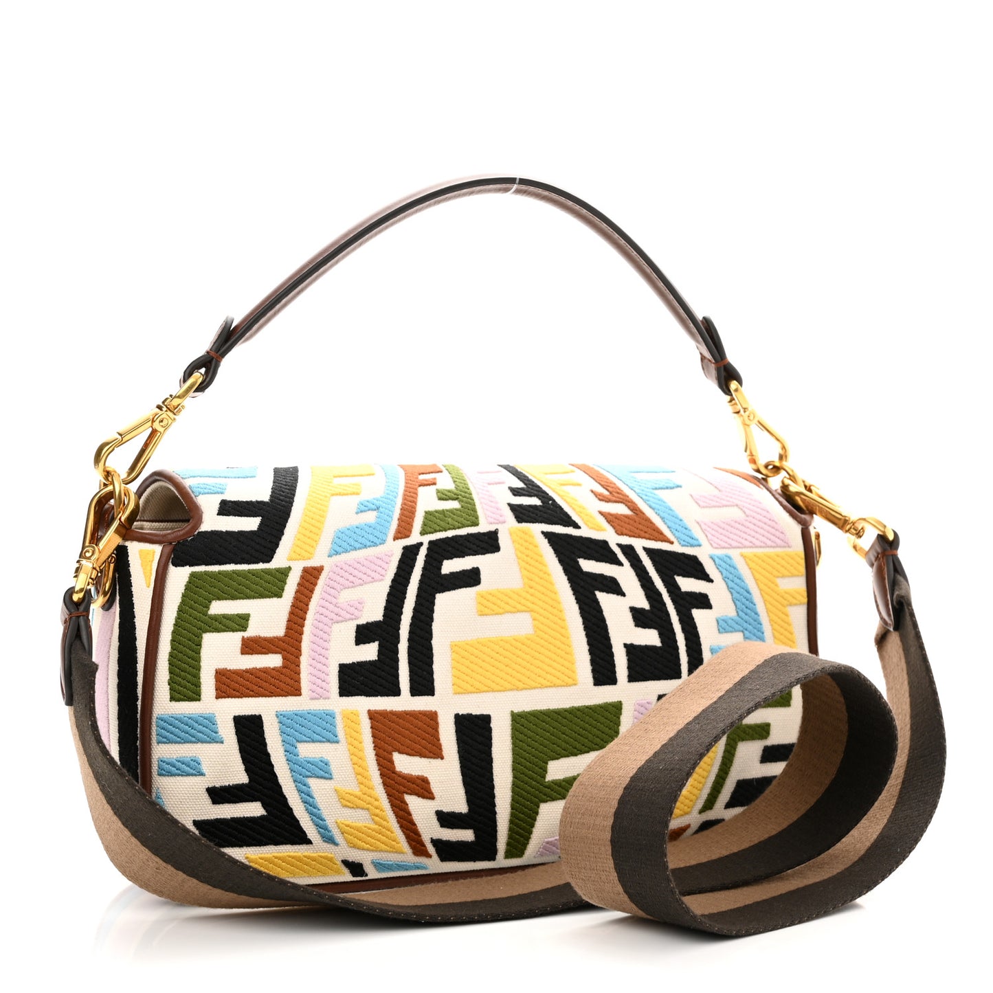 X SARA COLEMAN Canvas Vitello King Seta FF Fish Eye Embroidered Baguette Grezzo Multicolor Ghianda