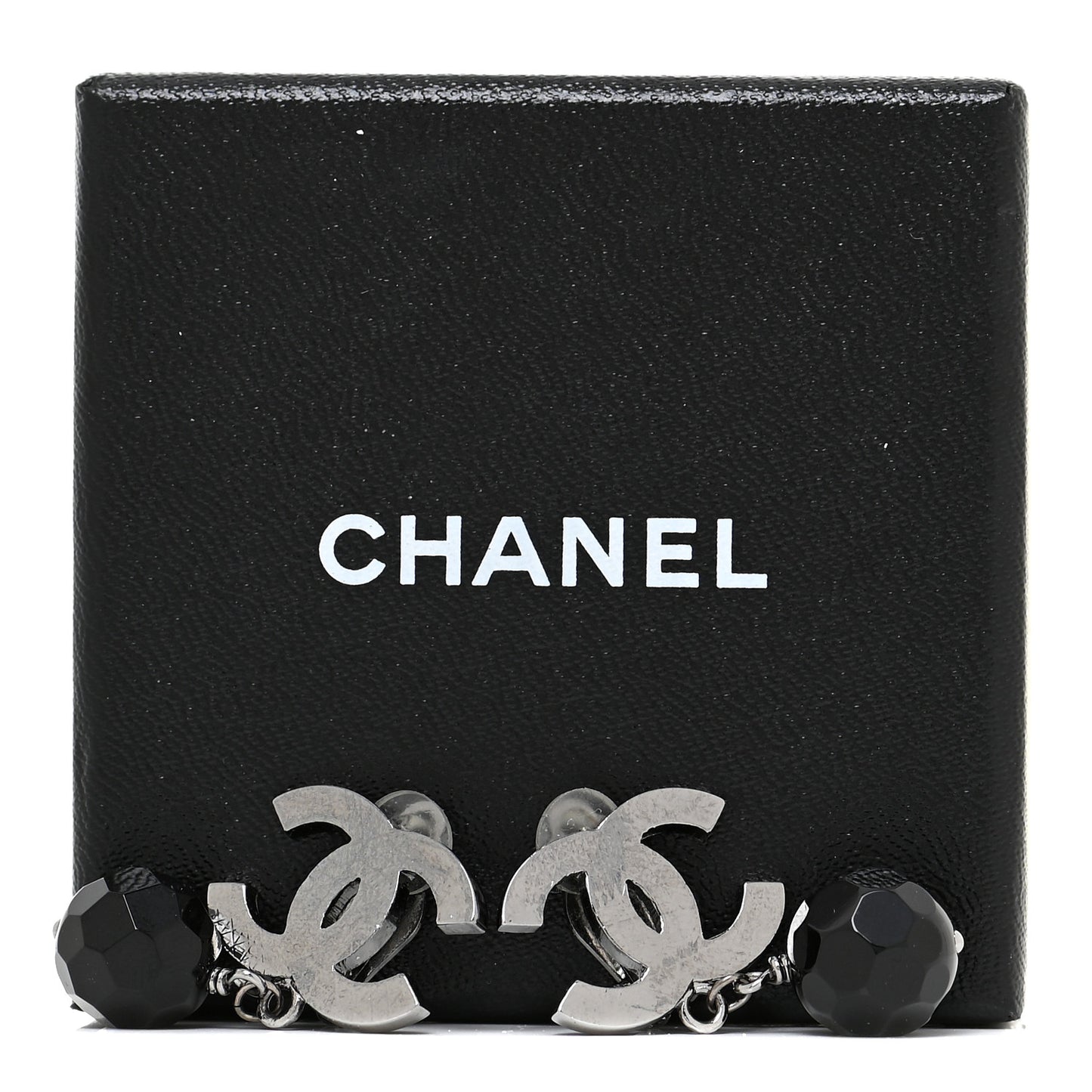 Ruthenium CC Bead Drop Clip On Earrings Black