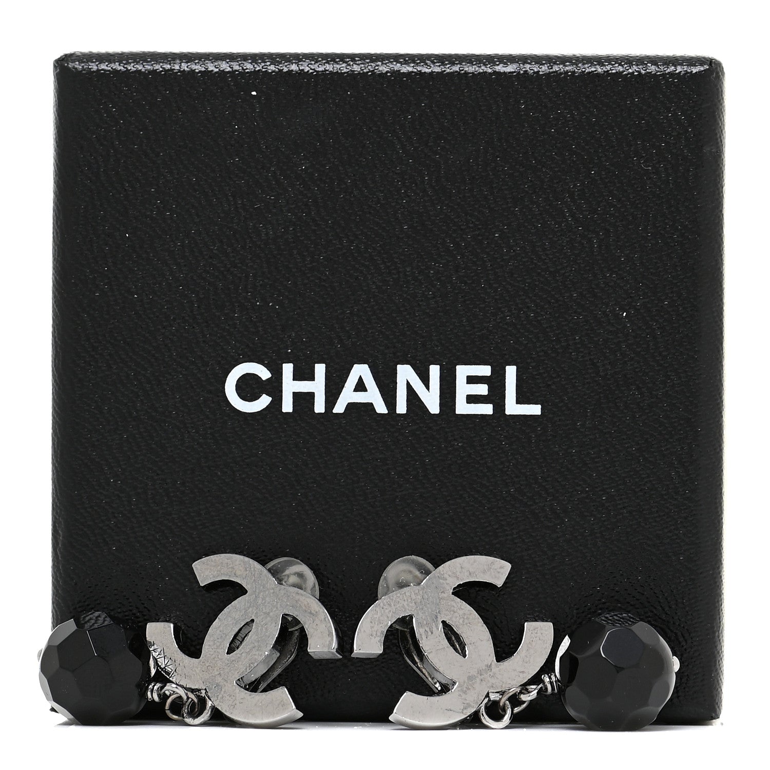 Chanel Ruthenium CC Bead Drop Clip On Earrings Black 6 of 6