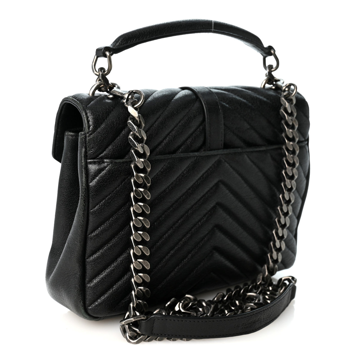 Saint Laurent Sheepskin Matelasse Chevron Monogram Medium College Bag Black 3 of 10