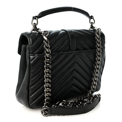 Saint Laurent Sheepskin Matelasse Chevron Monogram Medium College Bag Black 3 of 10