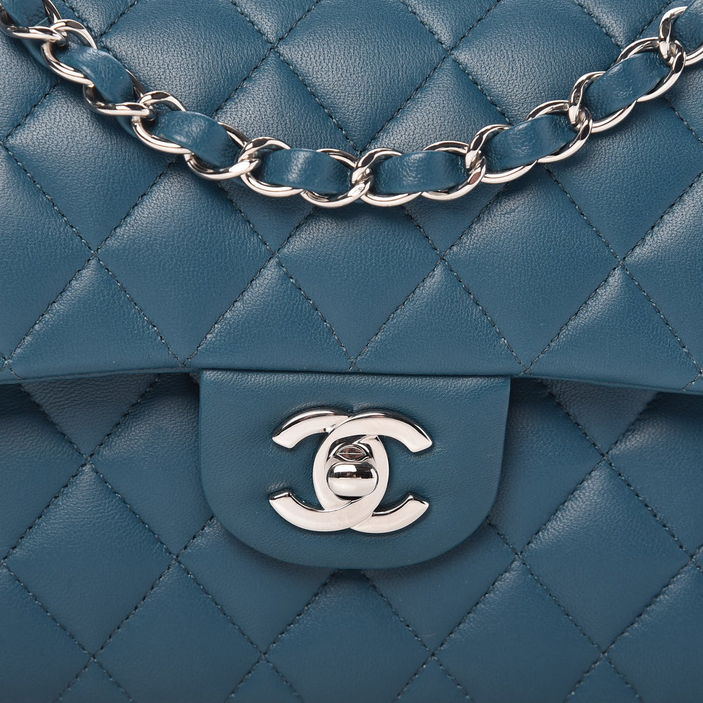 Lambskin Quilted Small Double Flap Dark Blue