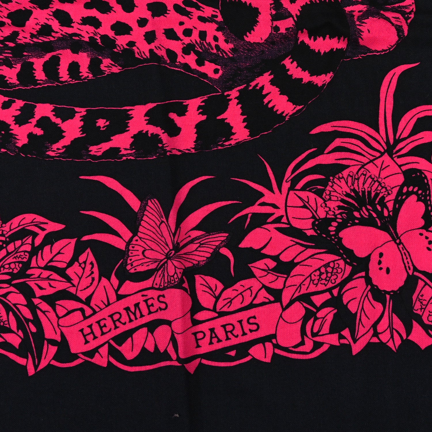 Hermes Cashmere Silk Jungle Love Tattoo Shawl 140  Bleu Noir Rose Vif 2 of 3