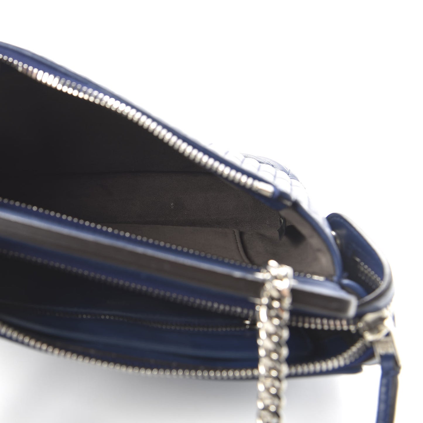 Shiny Nappa Trapuntata Small DotCom Click Chain Satchel Blue