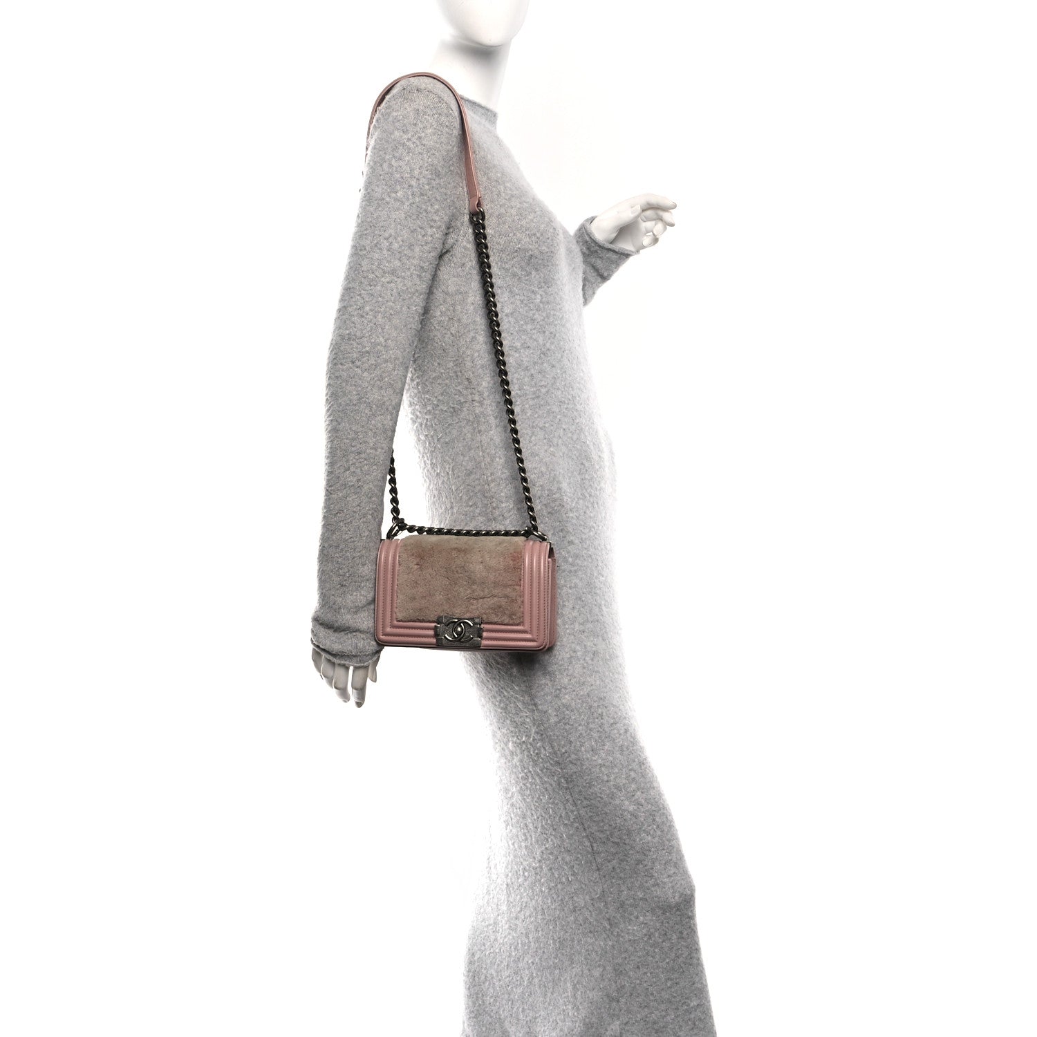 Chanel Fur Calfskin Small Boy Flap Pink 2 of 10