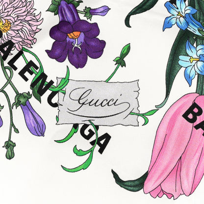 Gucci X BALENCIAGA Silk Twill Allover Logo Print Floral Square Scarf Ivory Multicolor 4 of 5