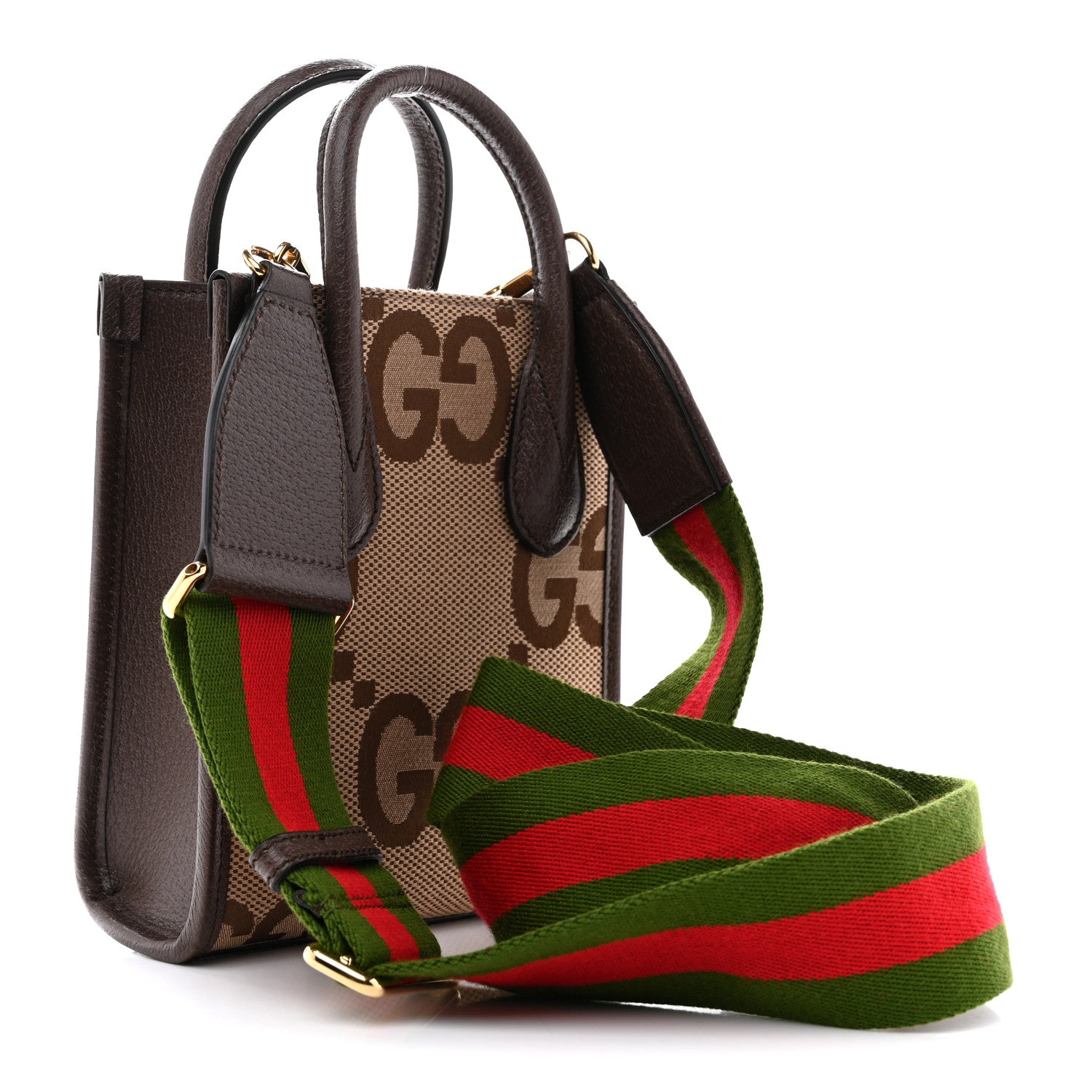 Gucci Monogram Jumbo GG Textured Dollar Calfskin Web Mini Vertical