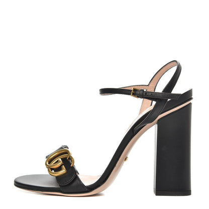 Gucci Lifford Calfskin GG Marmont Ankle Wrap 105mm Sandals 37 Black 1 of 8