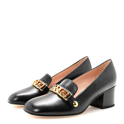 Gucci Malaga Kid Sylvie Web Chain Mid Heel Loafers 36.5 Black 4 of 10