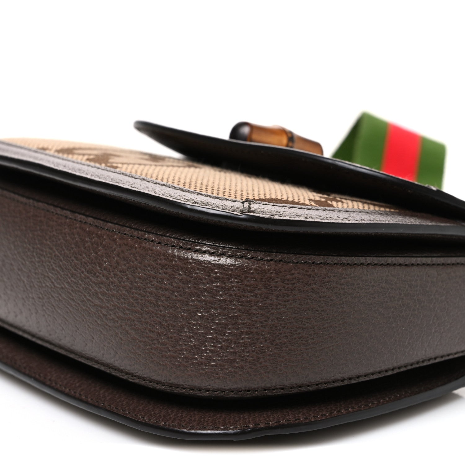 Gucci Monogram Jumbo GG Textured Dollar Calfskin Web Small Bamboo 1947 Top Handle Bag Camel Ebony New Acero 11 of 11