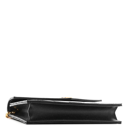Saint Laurent Grain De Poudre Matelasse Chevron Monogram Envelope Chain Wallet Black 4 of 10