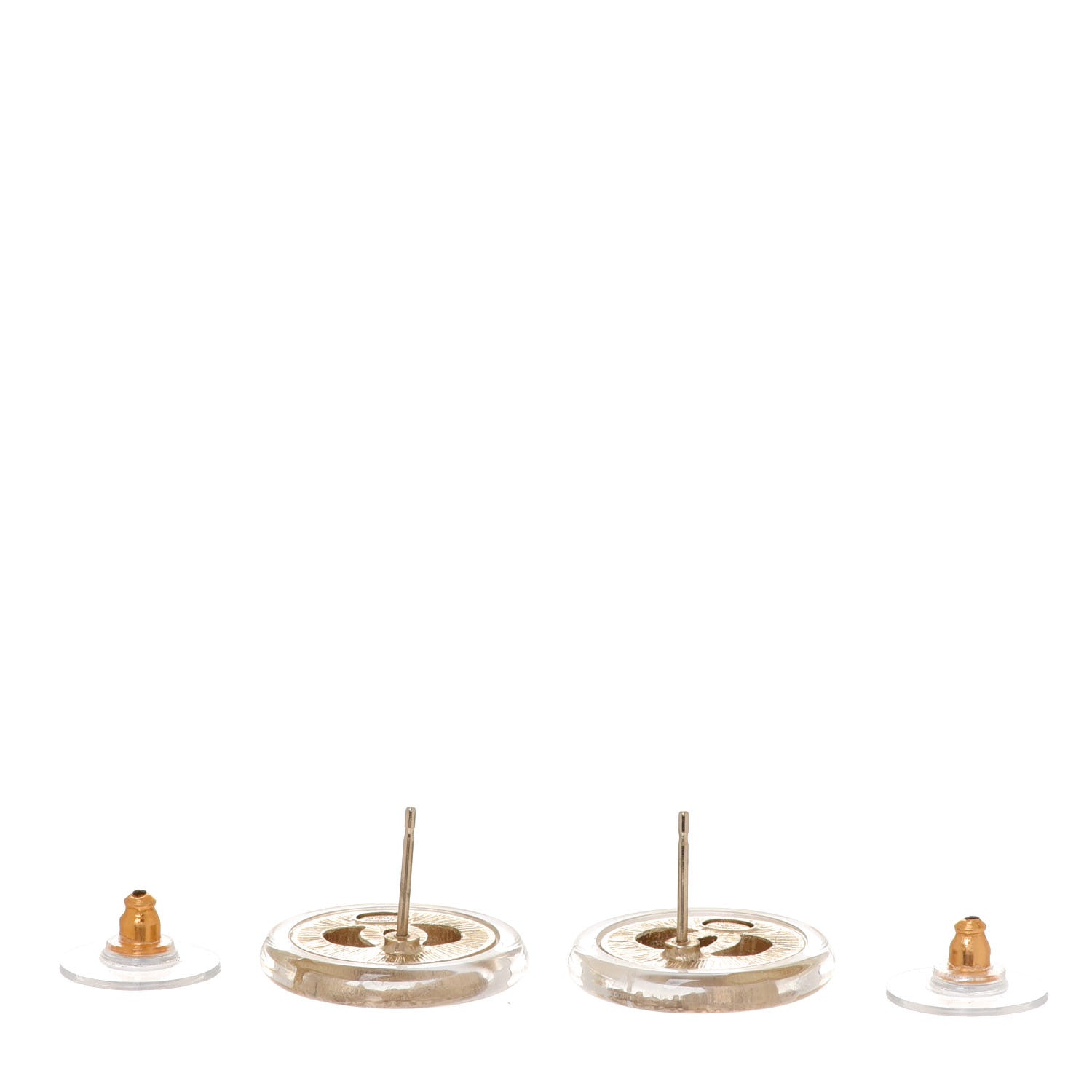 Chanel Resin Crystal CC Round Earrings Light Gold 3 of 5