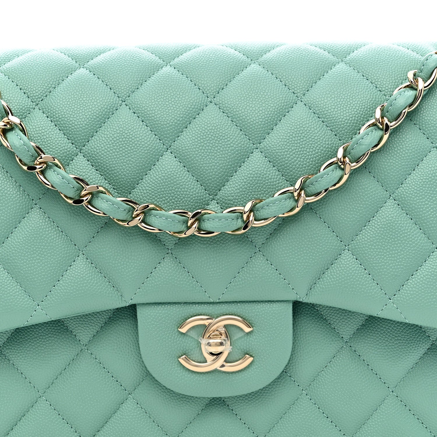 Chanel Caviar Quilted Jumbo Double Flap Light Green 9 of 12