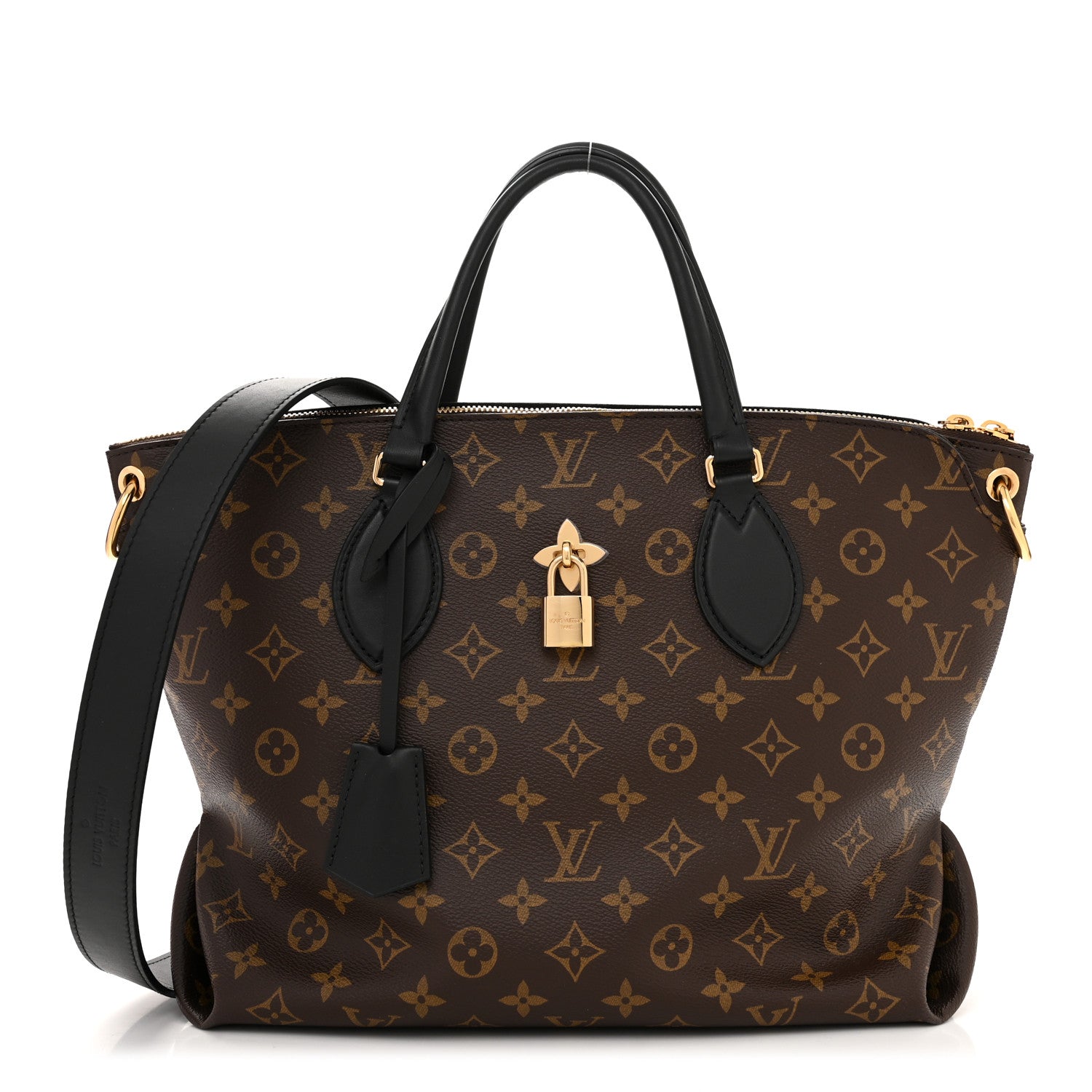 Louis Vuitton Monogram Flower Zipped Tote MM Black 1 of 10
