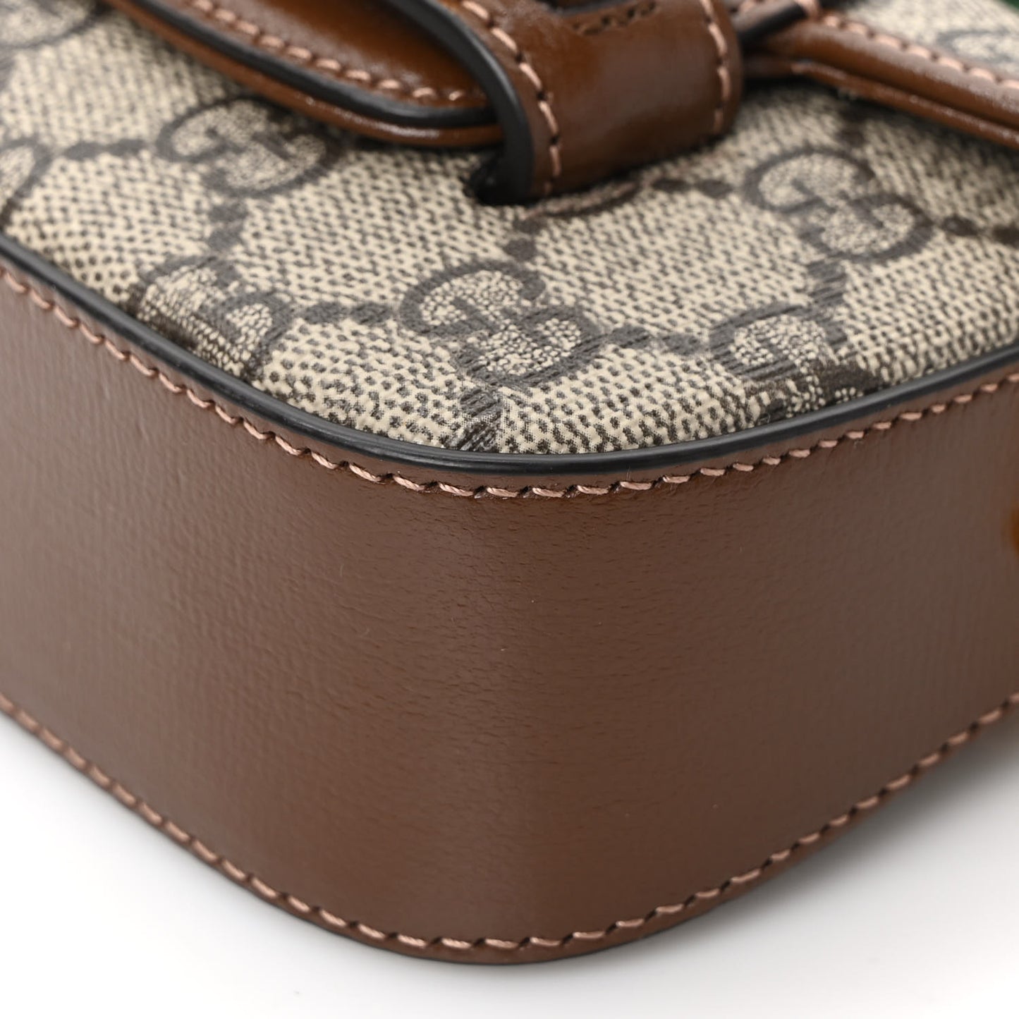 GG Supreme Monogram Azalea Calfskin Web Horsebit 1955 Wallet On Strap Beige Ebony Brown Sugar