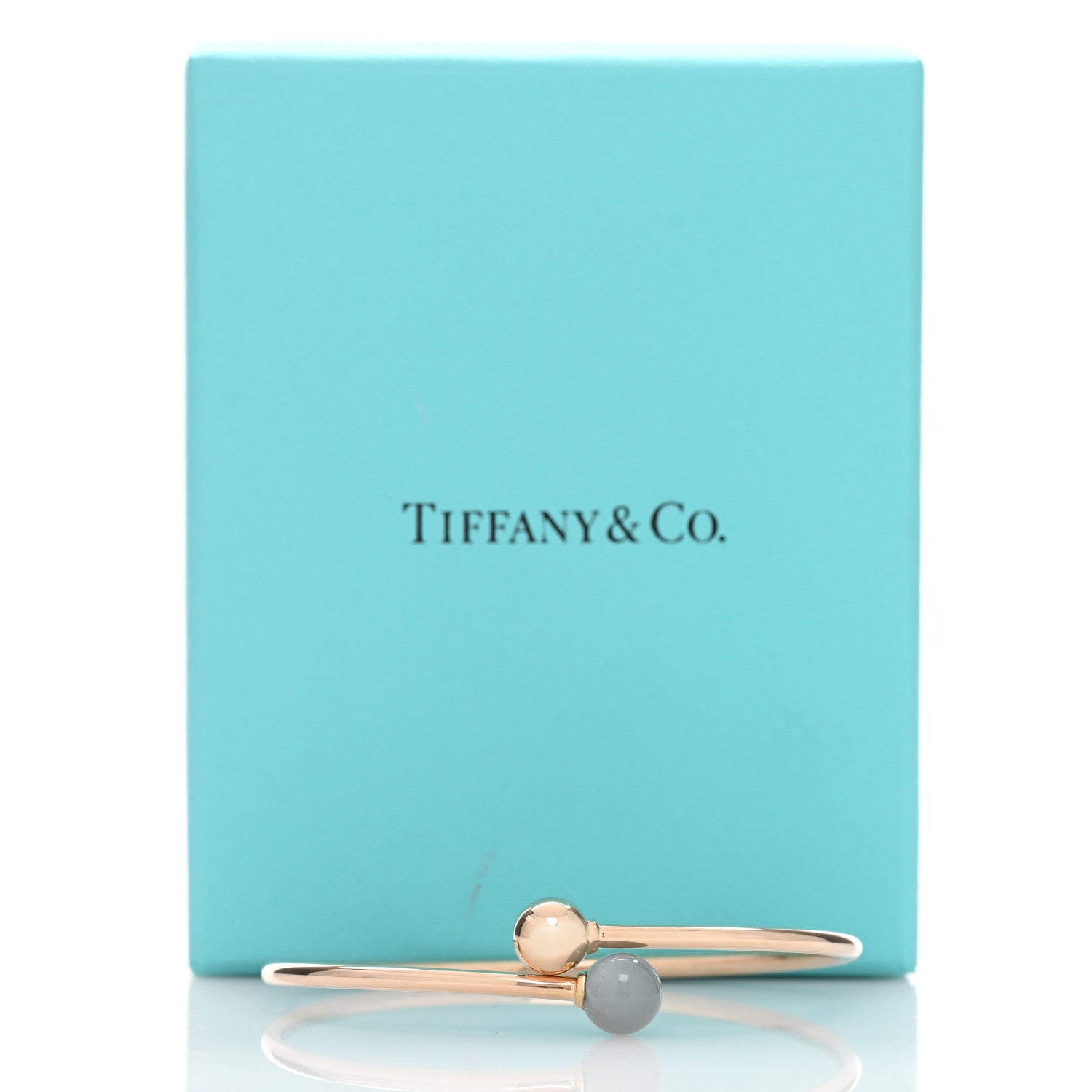 Tiffany 18K Rose Gold Gray Moonstone 8mm HardWear Ball Bypass Bracelet 4 of 4
