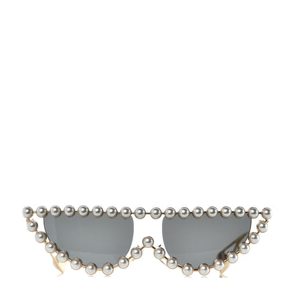 Gucci Metal Pearl Cat Eye Sunglasses GG0364S Gold 2 of 7