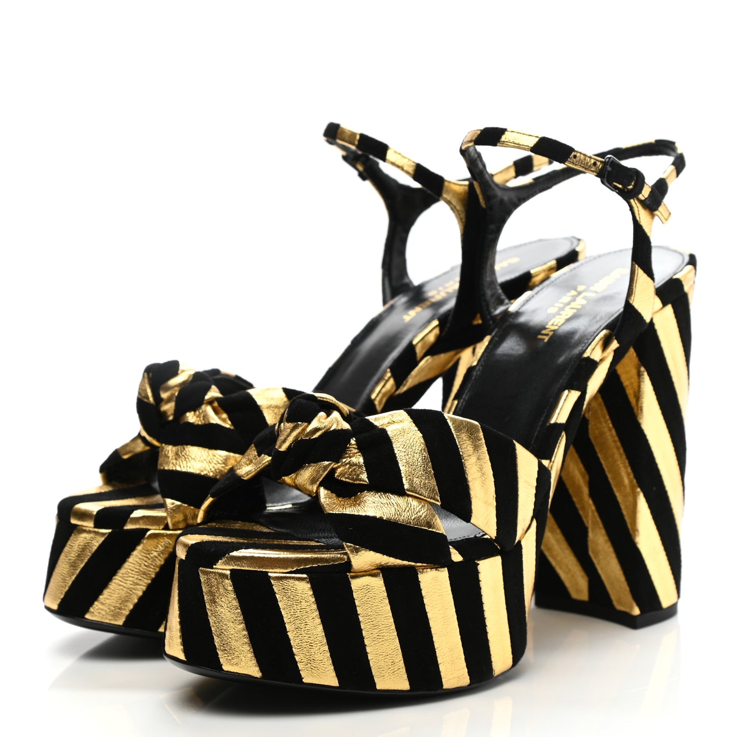 Metallic Suede Bianca 125 Platform Sandals 39 Black Gold