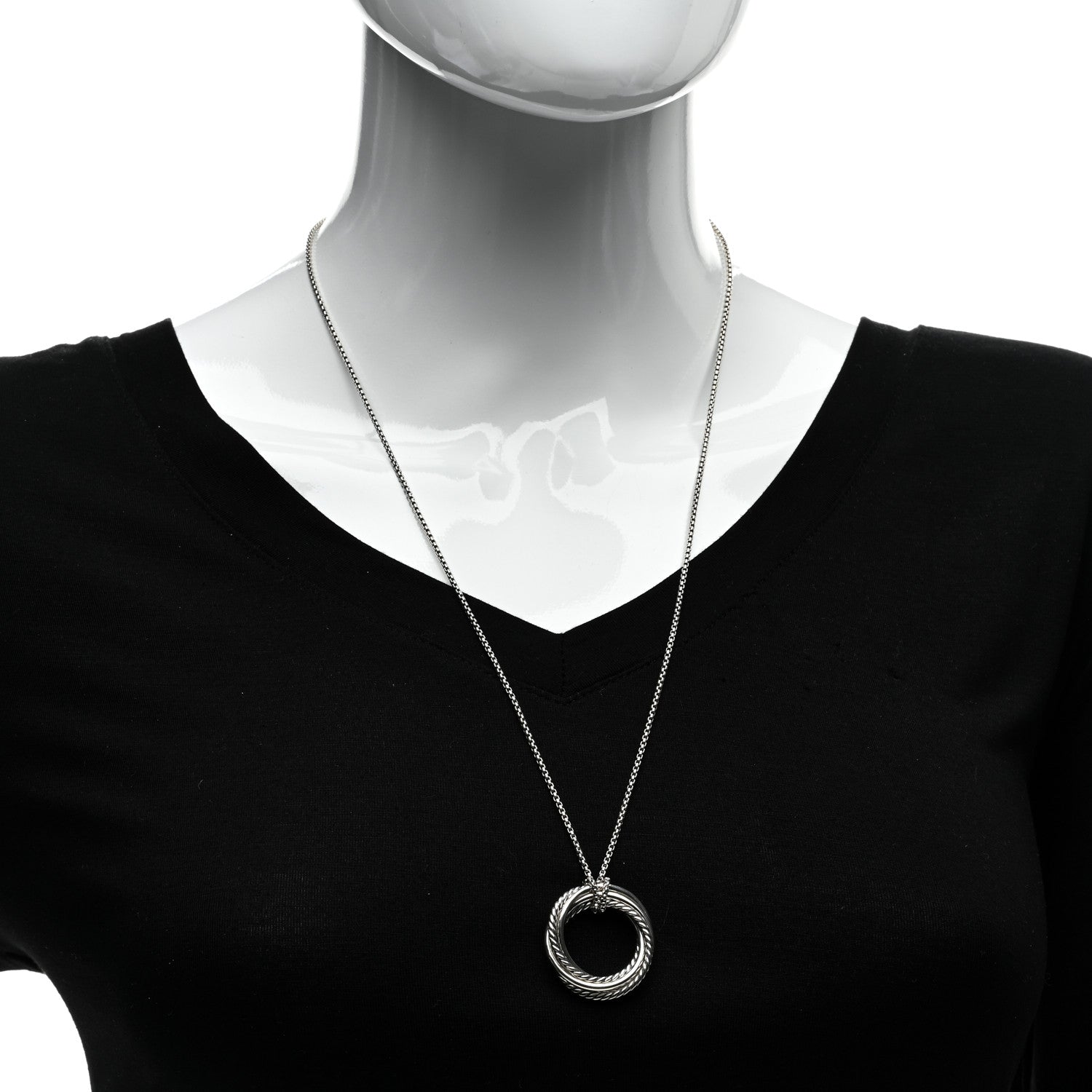 David Yurman Sterling Silver Pave Diamond 30mm Crossover Circle Necklace 2 of 4