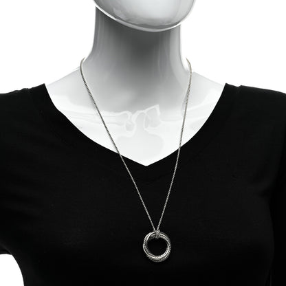 David Yurman Sterling Silver Pave Diamond 30mm Crossover Circle Necklace 2 of 4