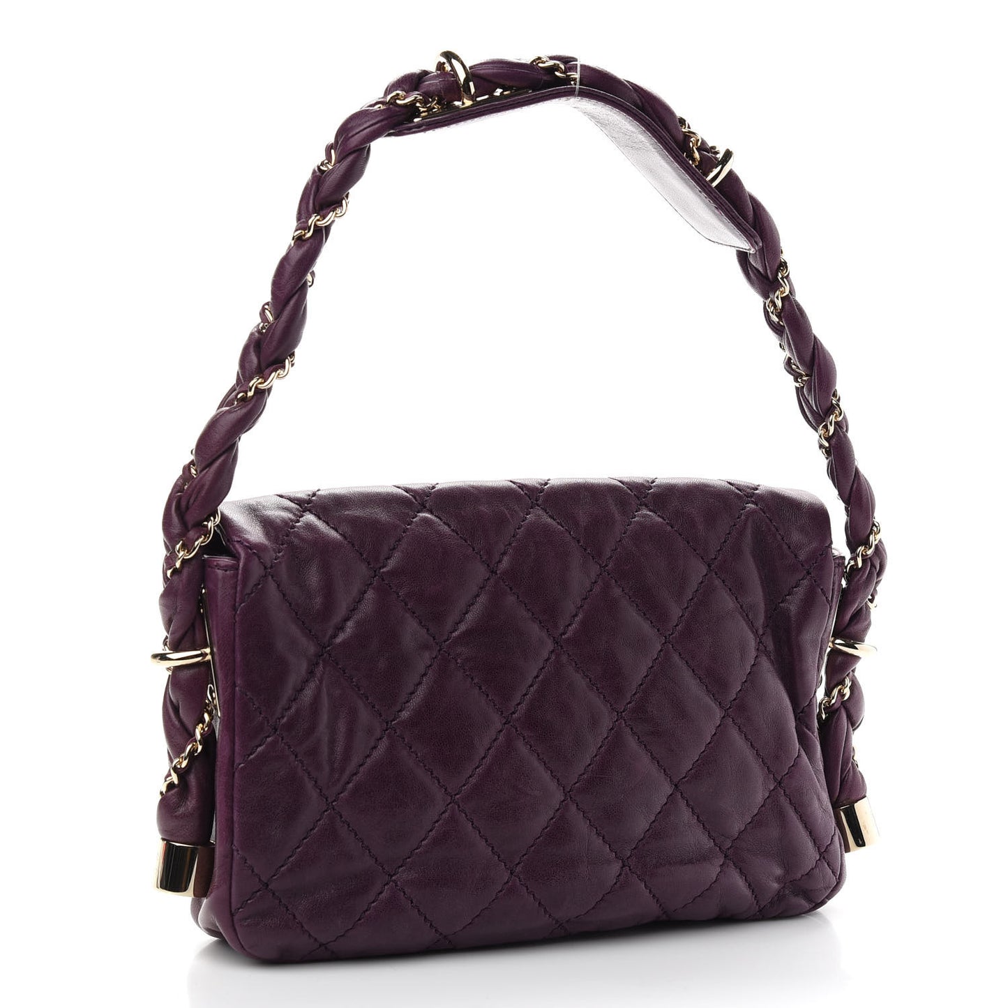 Distressed Lambskin Small Lady Braid Flap Purple