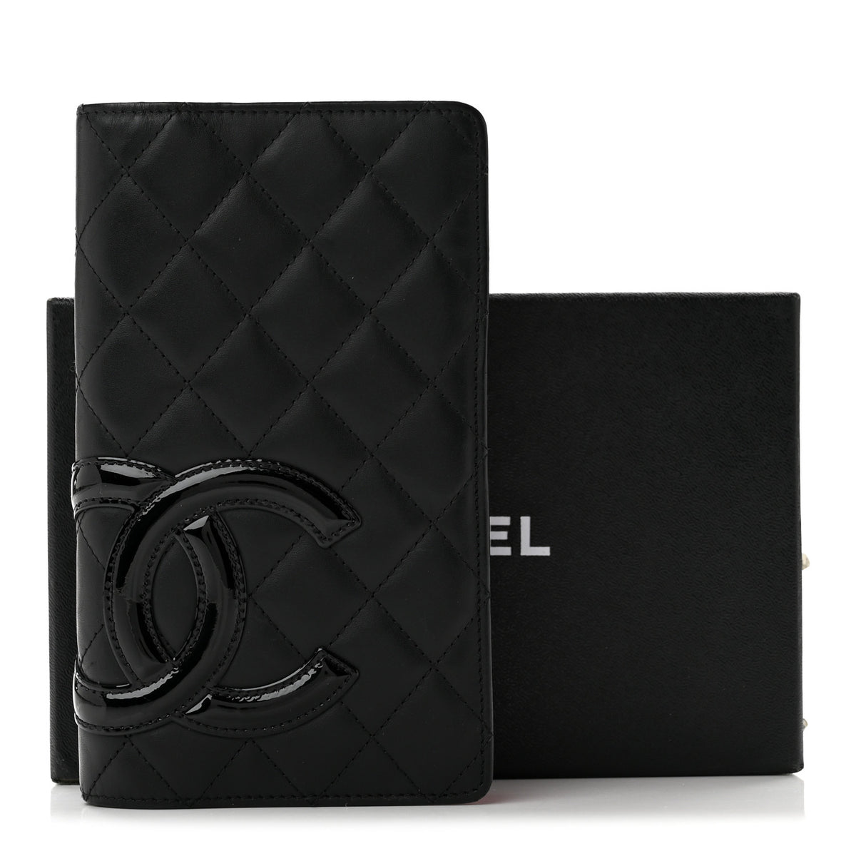Calfskin Quilted Cambon Yen Wallet Black