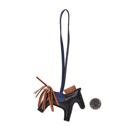 Hermes Milo Lambskin Grigri Rodeo Horse Bag Charm PM Black Bleu Encre Gold 2 of 3