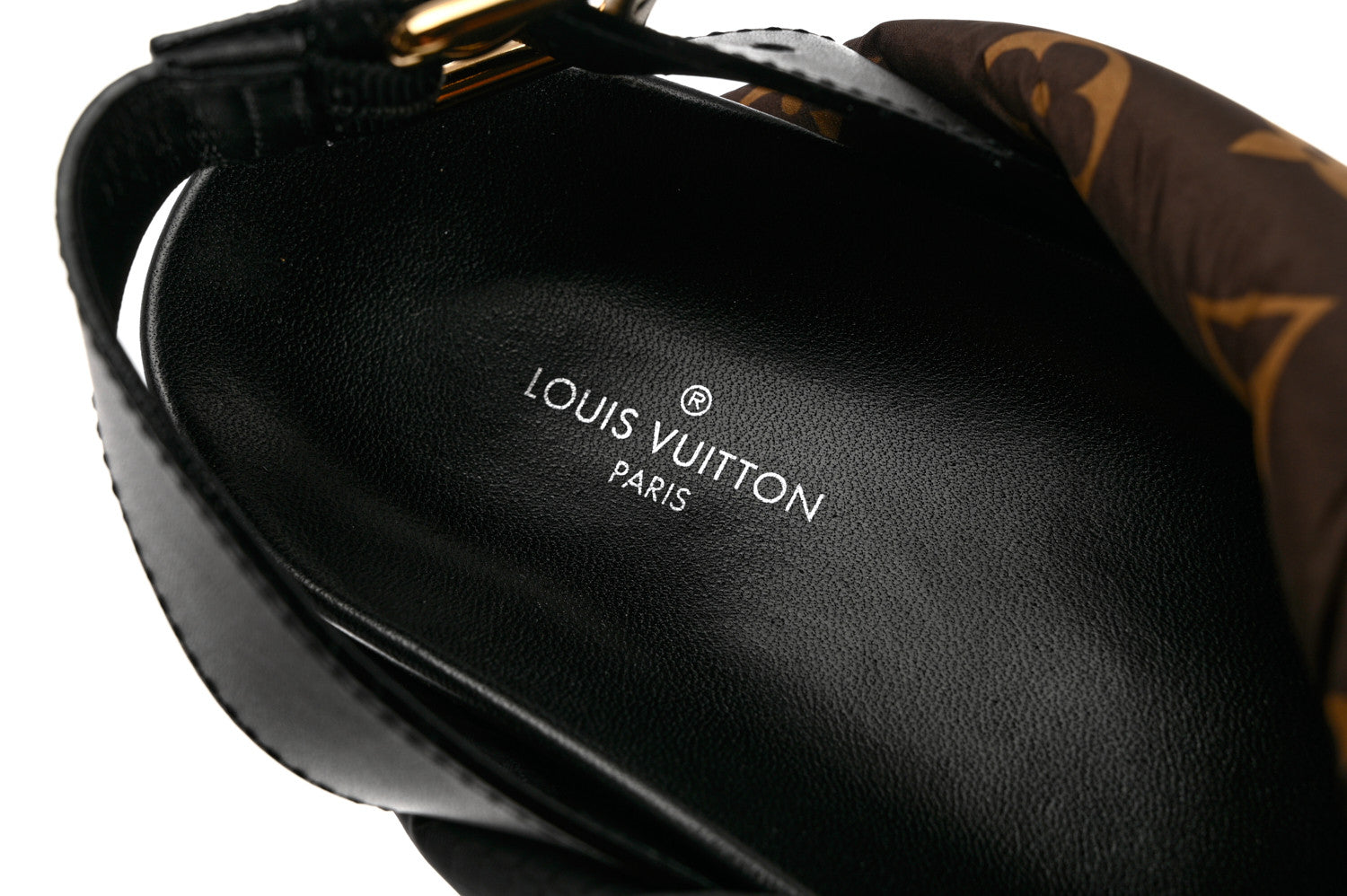 Louis Vuitton Calfskin Padded Nylon Monogram Paseo Flat Comfort Sandals 36 Black 7 of 11