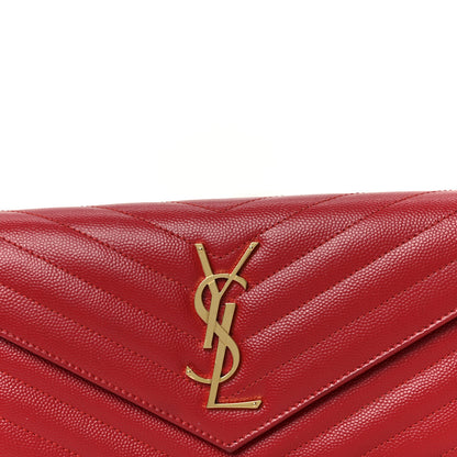 Saint Laurent Grain De Poudre Matelasse Chevron Monogram Flap Wallet Red 7 of 7