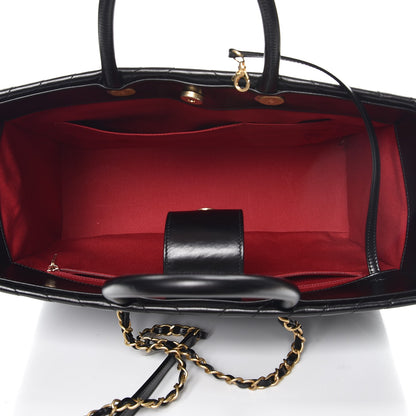 Chanel Glazed Calfskin Chevron Quilted Shopper Tote Black 6 of 15