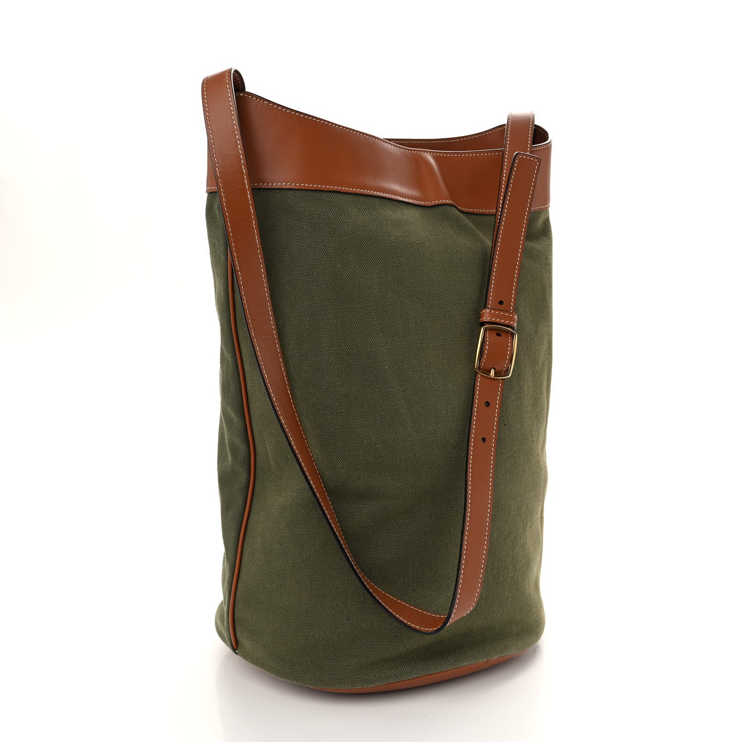 Celine Canvas Smooth Calfskin Medium Bucket Bag Khaki Tan 3 of 10