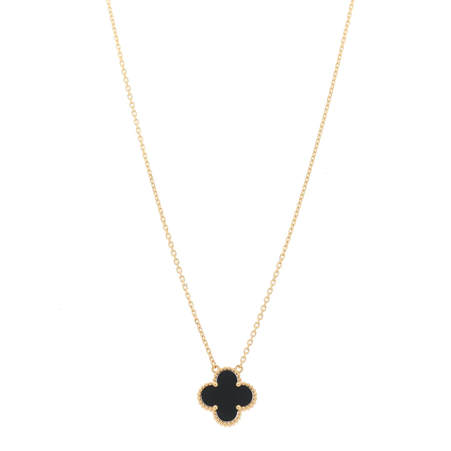 18K Yellow Gold Black Onyx Vintage Alhambra Pendant Necklace