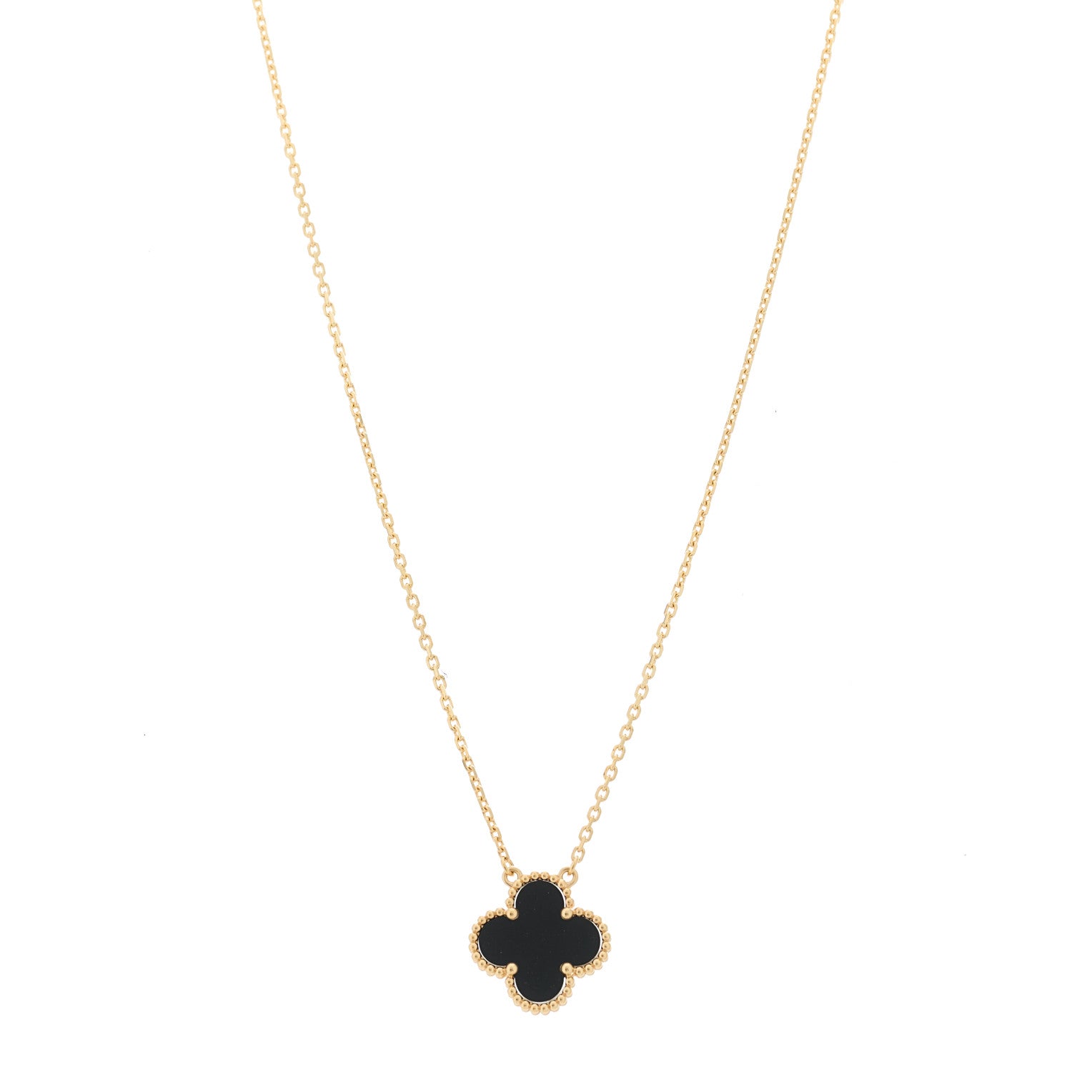 Van Cleef & Arpels 18K Yellow Gold Black Onyx Vintage Alhambra Pendant Necklace 1 of 6