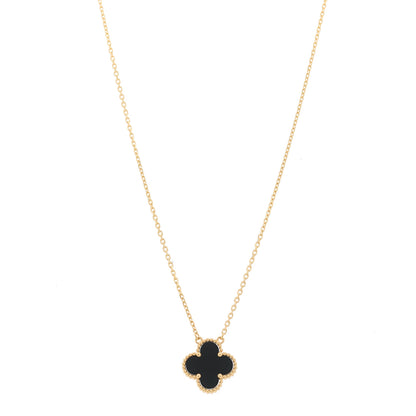Van Cleef & Arpels 18K Yellow Gold Black Onyx Vintage Alhambra Pendant Necklace 1 of 6