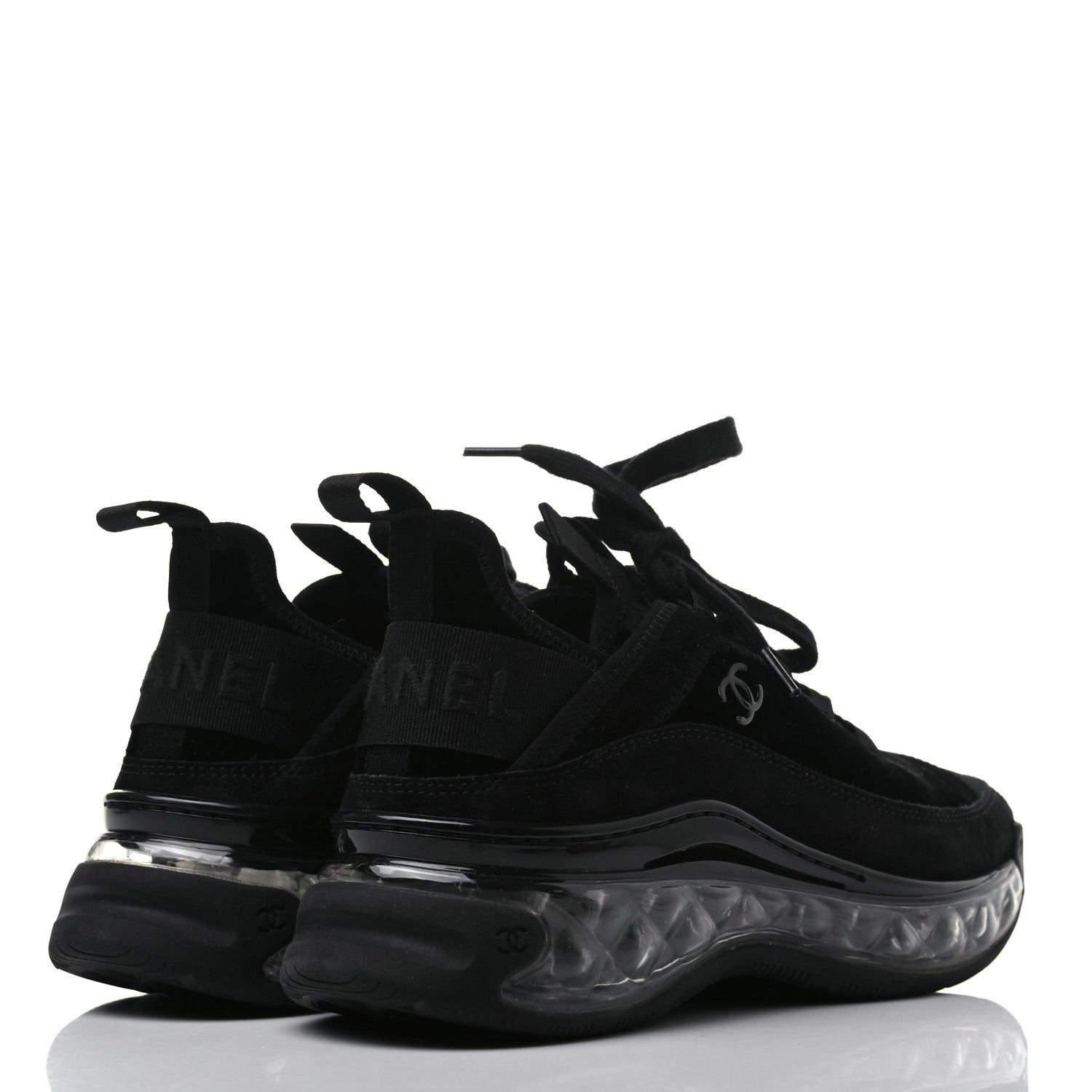 Chanel Suede Calfskin Velvet Grosgrain CC Sneakers 36 Black 3 of 7