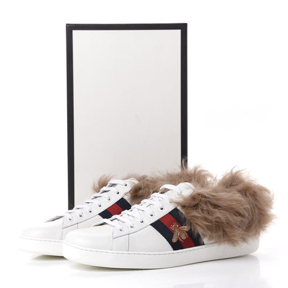 Gucci Calfskin Wool Web Bee Embroidered Mens Ace Sneakers 12 White 9 of 9