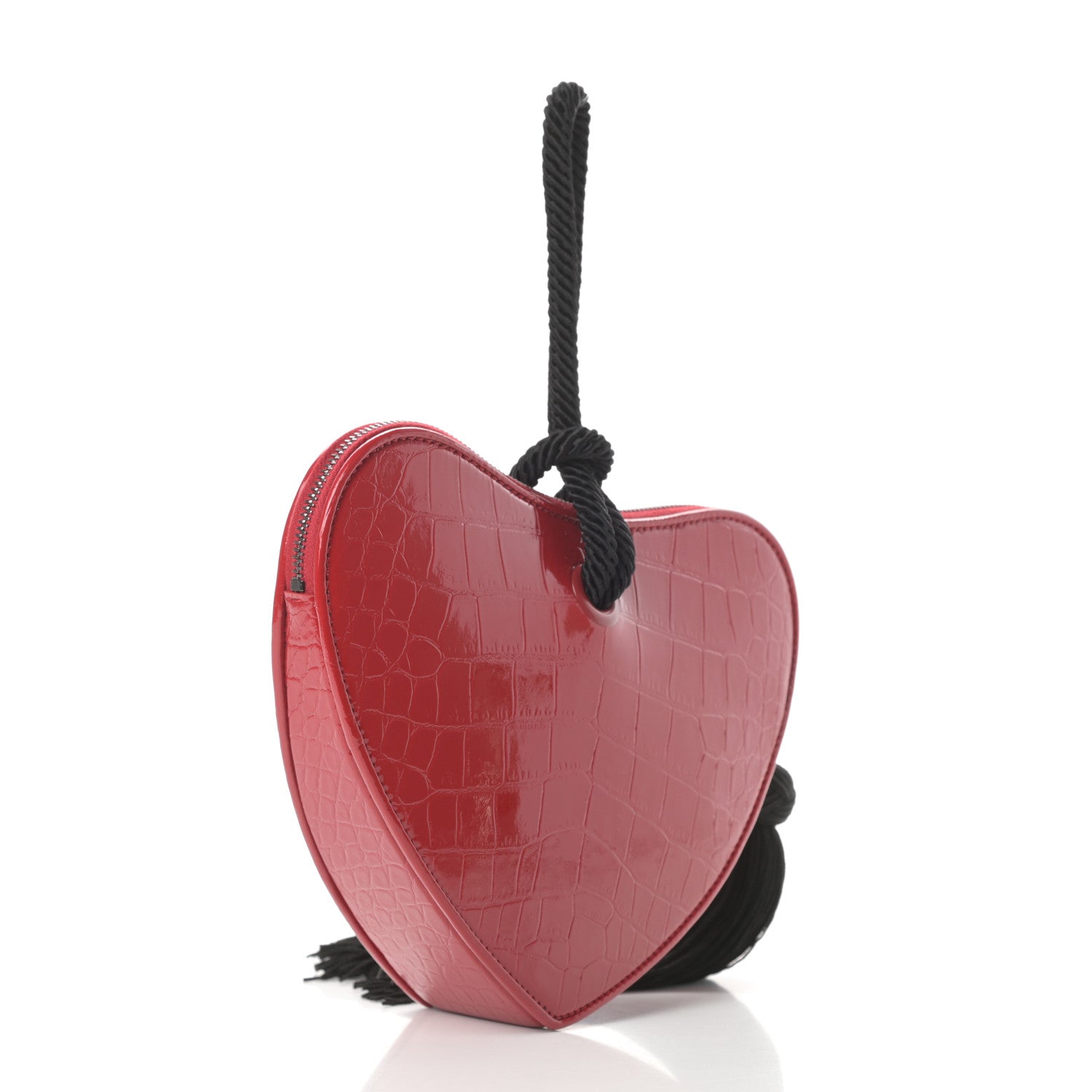 Saint Laurent Patent Crocodile Embossed Sac Coeur Heart Shaped Clutch Red 3 of 7