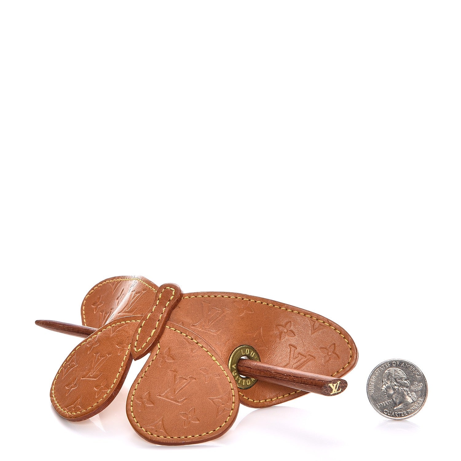 Louis Vuitton Calfskin Butterfly Hair Pin Barette Brown 2 of 8