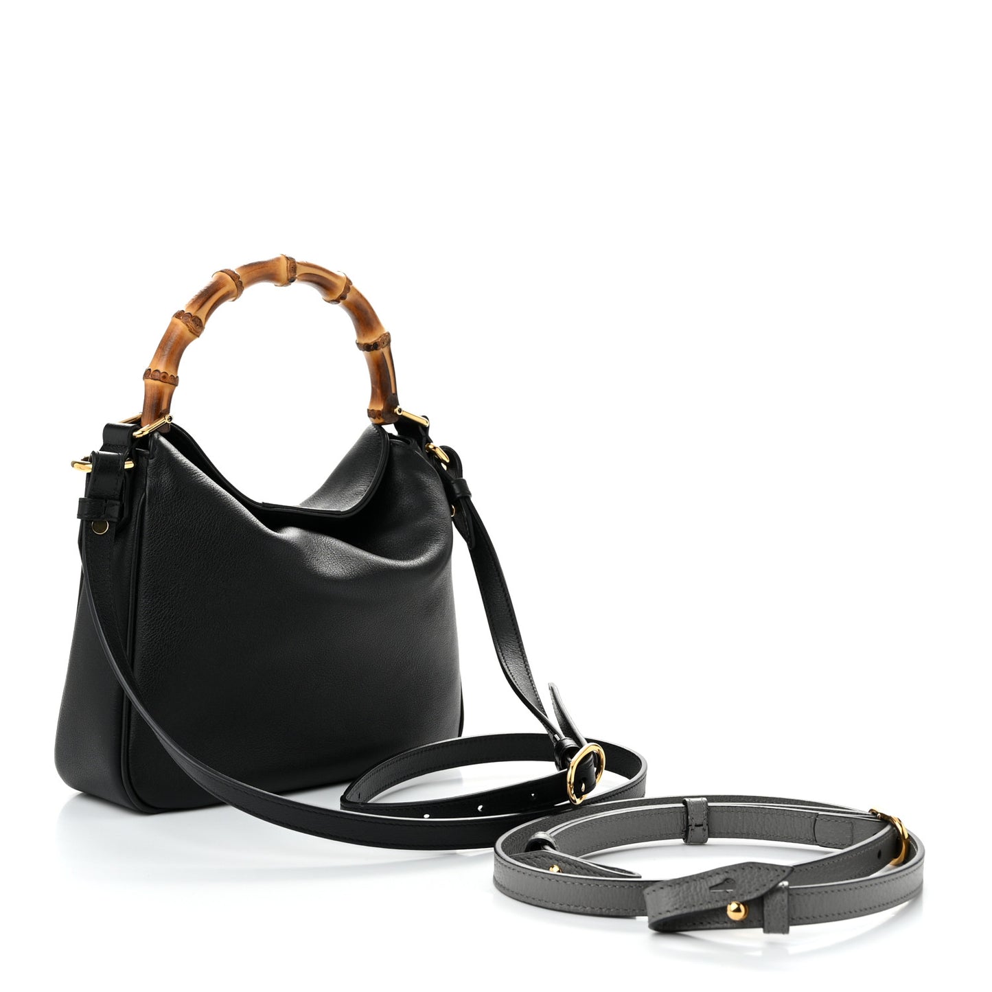 Softy Wonka Textured Dollar Calfskin Small Diana Shoulder Bag  Black Dusty Grey