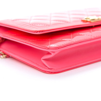Chanel Patent Calfskin Quilted Boy Wallet On Chain WOC Pink 10 of 15