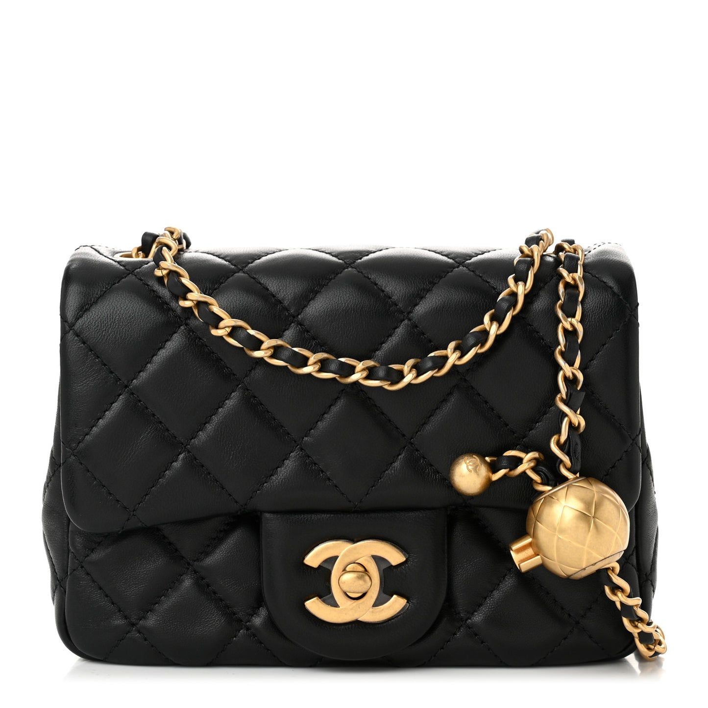 Lambskin Quilted Mini Pearl Crush Flap Black