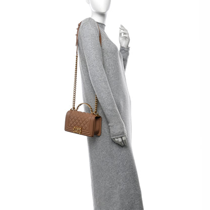 Chanel Caviar Quilted Small Top Handle Boy Flap Beige 3 of 11