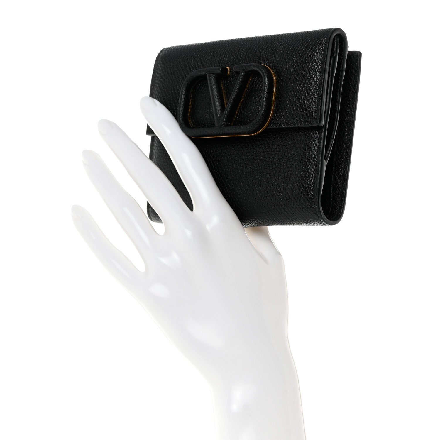 Valentino Garavani Grainy Calfskin VSling Compact Wallet Black 2 of 9