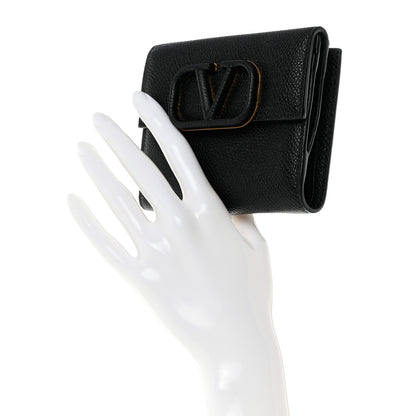 Valentino Garavani Grainy Calfskin VSling Compact Wallet Black 2 of 9
