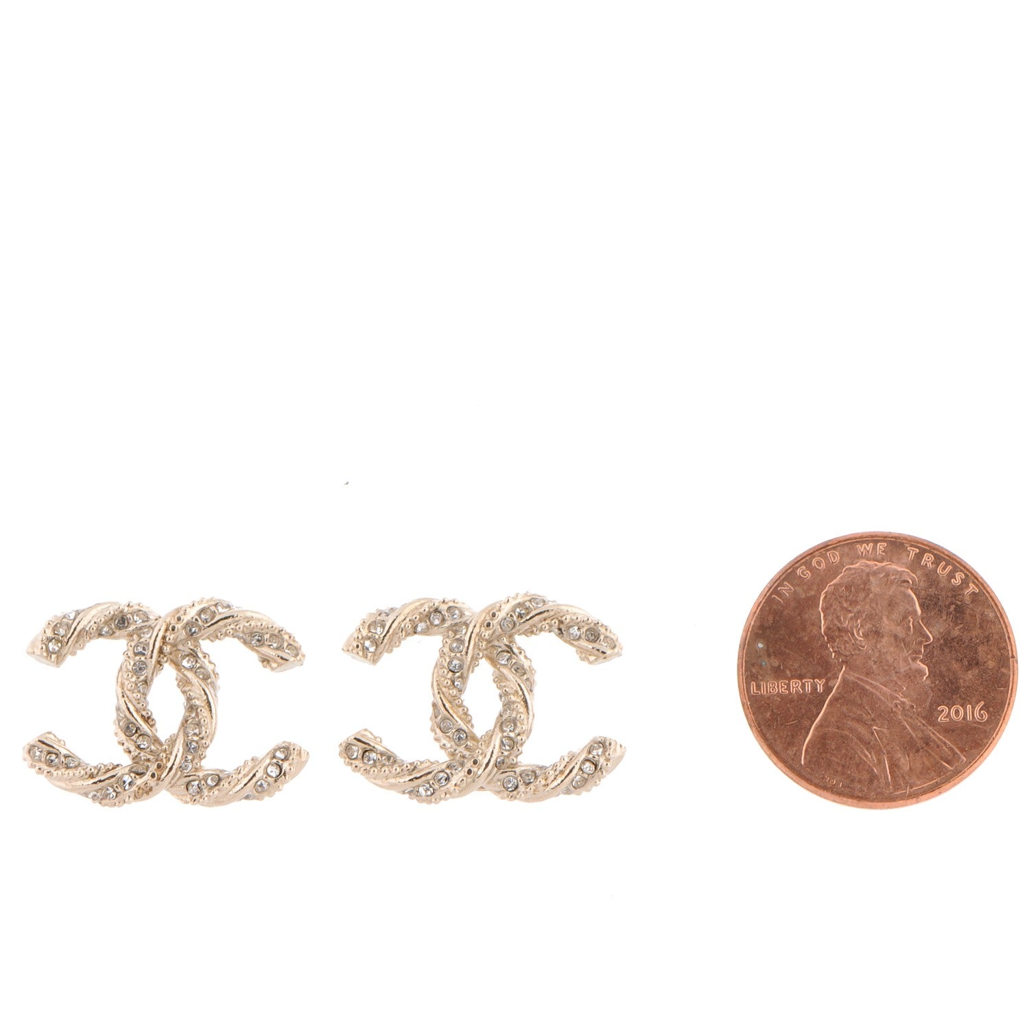 Chanel Crystal Twisted CC Earrings Gold 2 of 4
